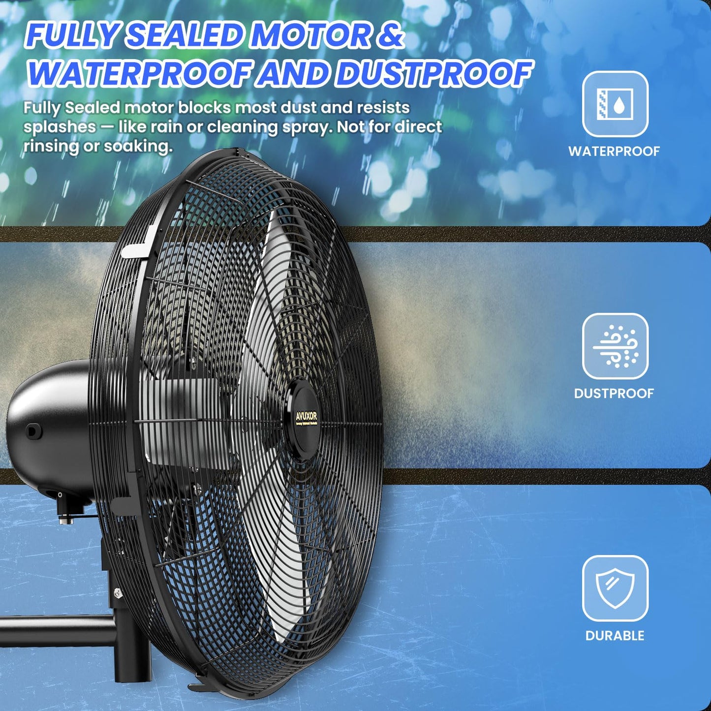 AVUXOR 24'' Remote Control Outdoor Wall Mount Fan, 4 Speed Oscillating Wall Fan with All Sealed Brushless DC Motor, Heavy Duty Industrial Fans, Waterproof Fans for House, Garage, Warehouse, Factory