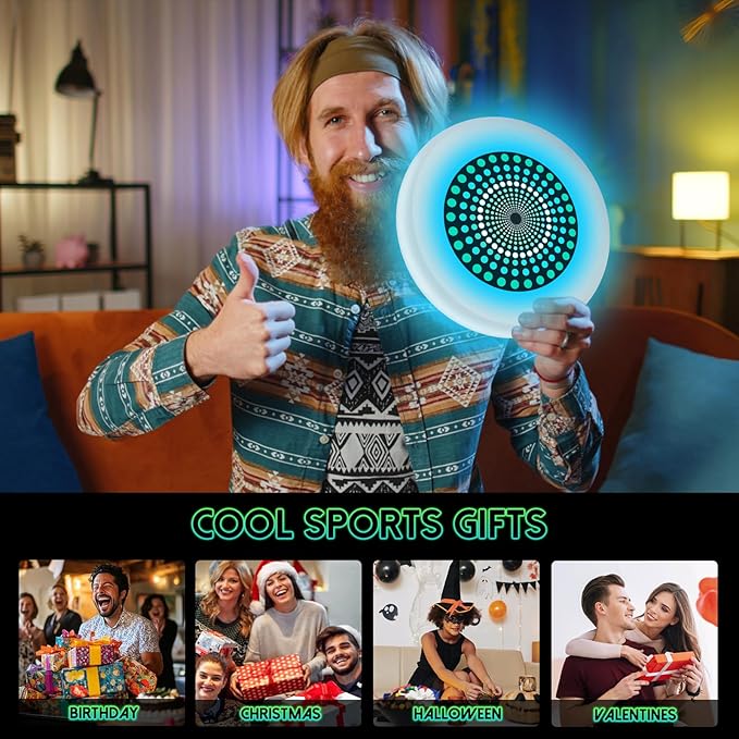 49LEDs Flying Disc with 16 Million Color RGB, 3 Modes+Rechargeable+Waterproof+175g, Cool Sports and Outdoors for Parks/Camping/Beach/Backyards,Easter & Birthday Gifts for Teens/Kids/Adults