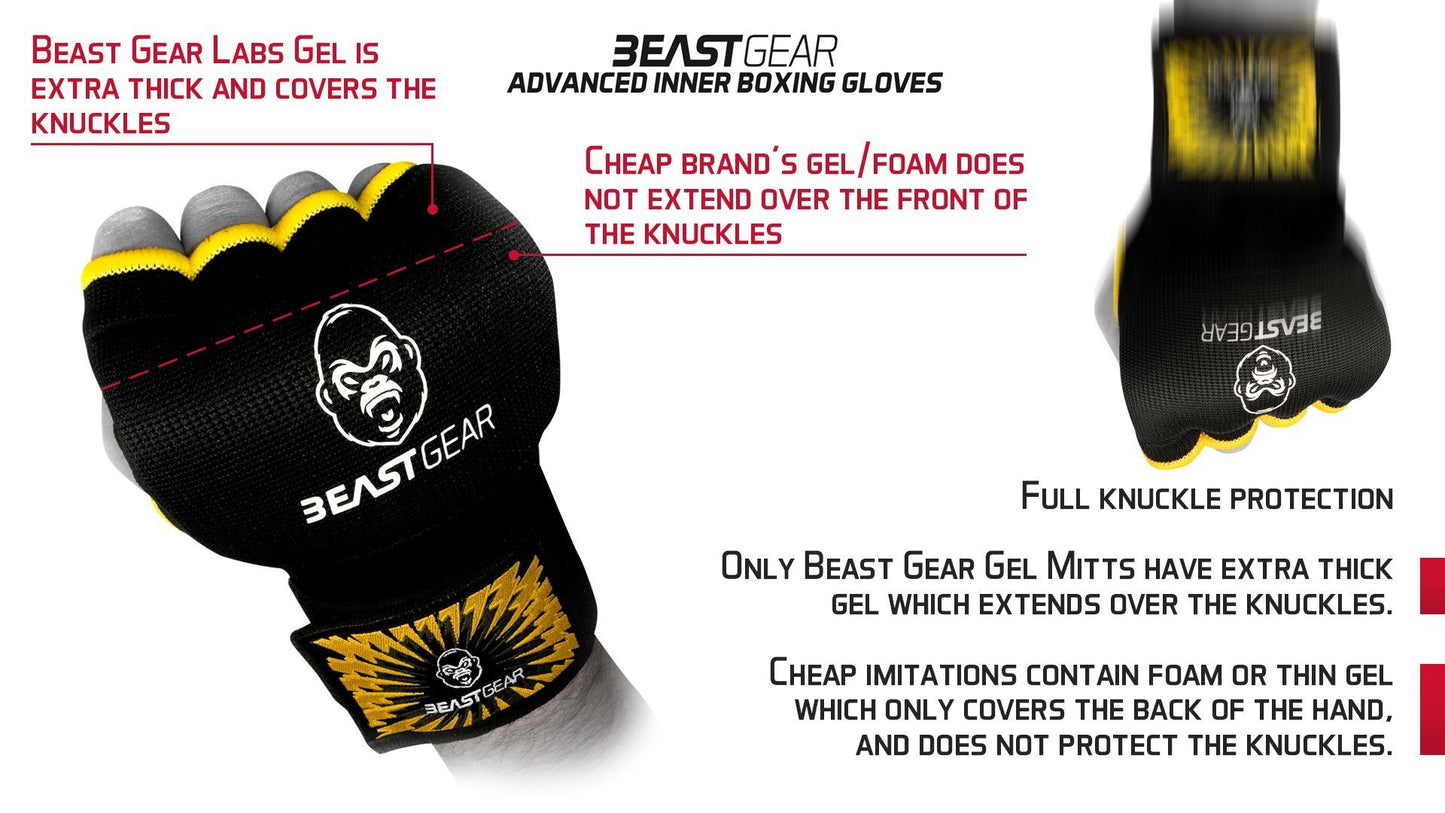 Beast Gear Hand Wraps Boxing Inner Gloves with Gel Padded, Quick 100cm Wrist Straps for Men & Women - MMA, Muay Thai, Kickboxing & Martial Arts Training (L)