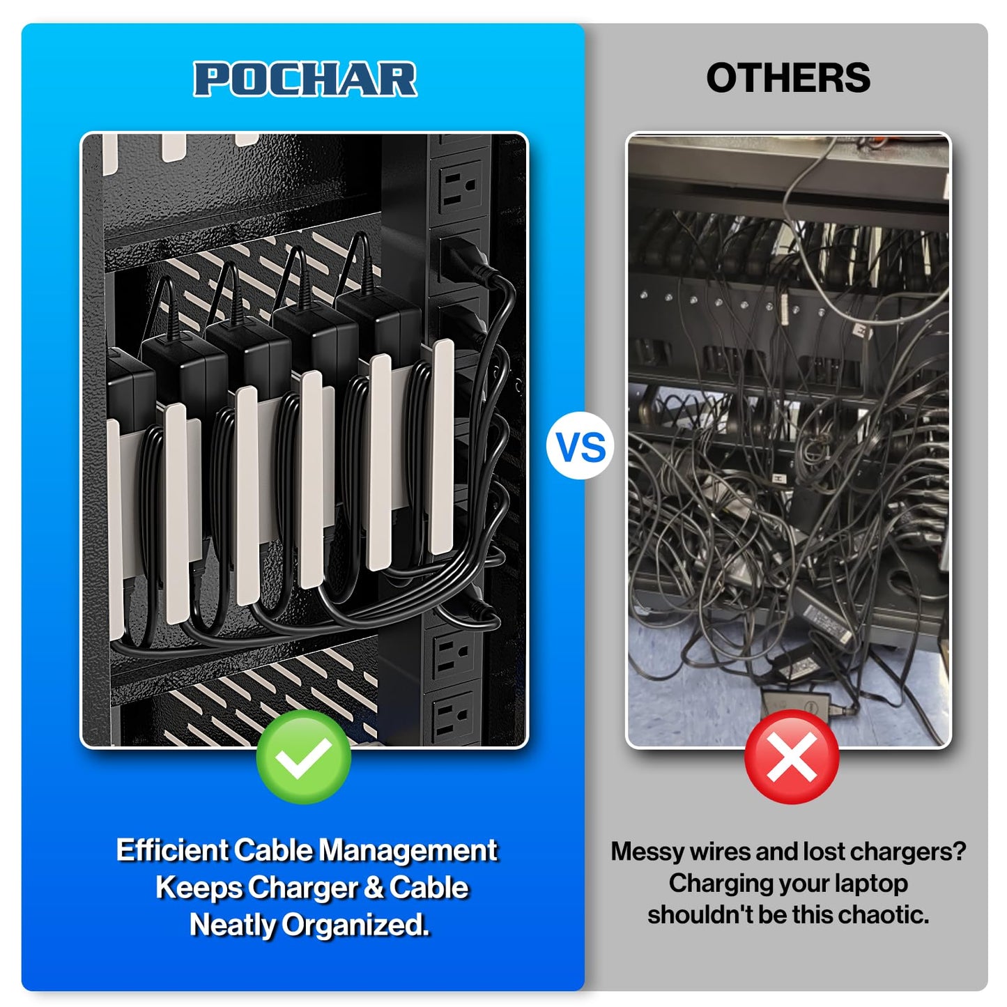 Fully Assembled 18-Device Charging Cart for Chromebook - Locking Laptop Cabinet with Cable Management, Cord Organization, Power Strip - Locks and Stores Tablets up to 14'' and 1.4'' Thick (Black)