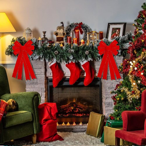 Hongsome Large Red Velvet Christmas Bows - 2 Pcs Outdoor Holiday Decorations