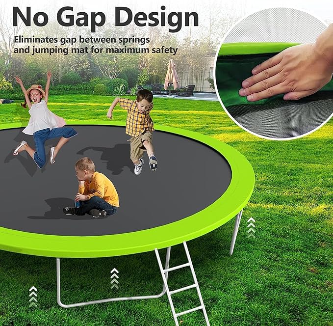 Upgraded 10/12/14/15/16FT Trampoline Outdoor, Large Kids Trampoline with Light, Stakes, Sprinkler, Backyard Trampoline with Basketball Hoop and Net, Capacity for 4-6 Kids and Adults