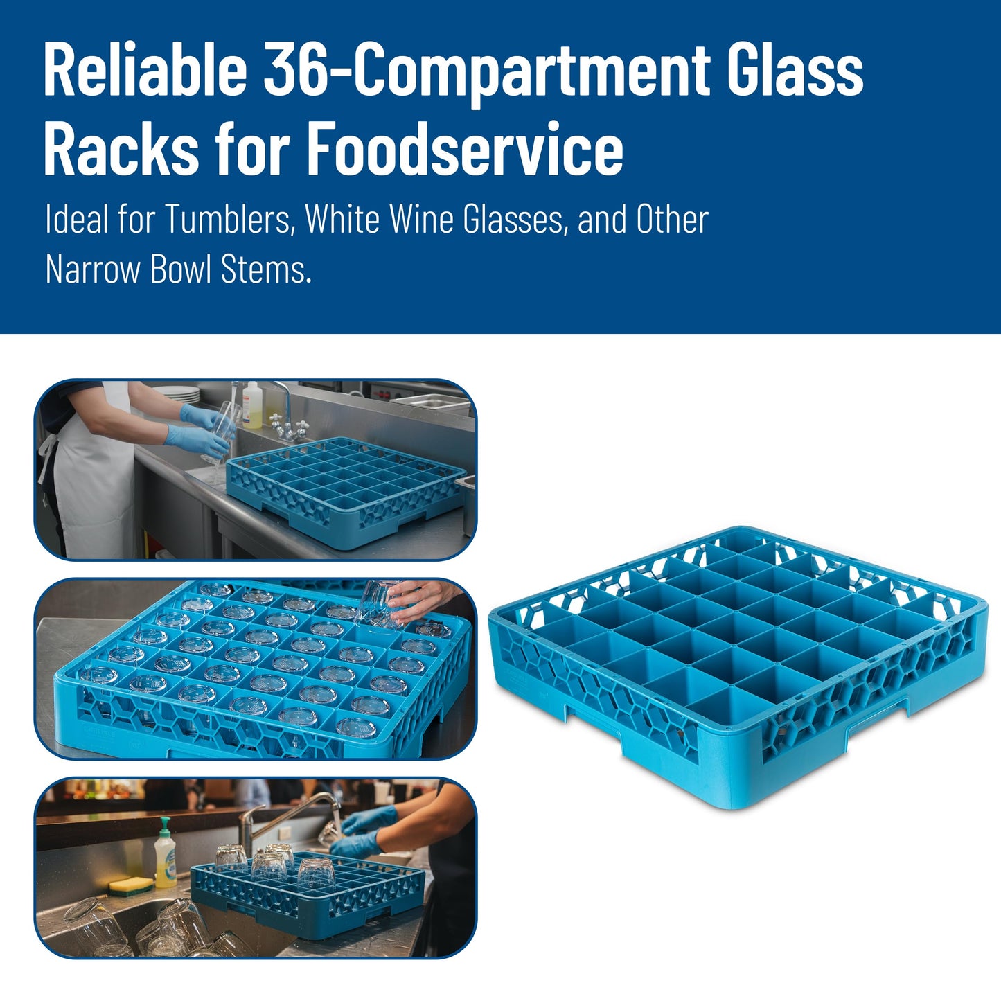 Carlisle FoodService Products RG3614 OptiClean 36 Compartment Glass Rack, 2.94" Compartments, Blue (Pack of 6)