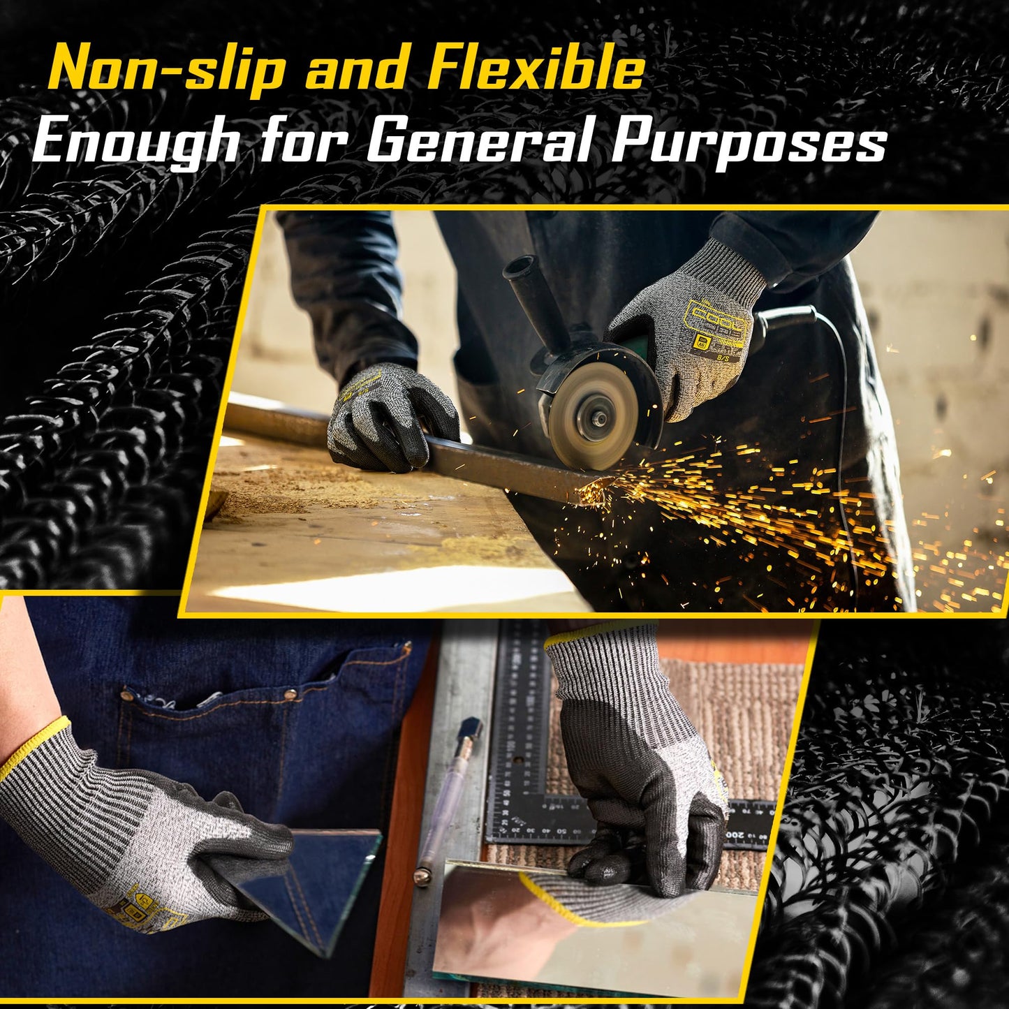 COOLJOB 12/120 Pairs A6 Cut Resistant Safety Work Gloves with Grip, Breathable & Lightweight Polyurethane PU Coated Protective Gloves for Wood Carving, Glass Handling, Mechanic Work, Gray Large