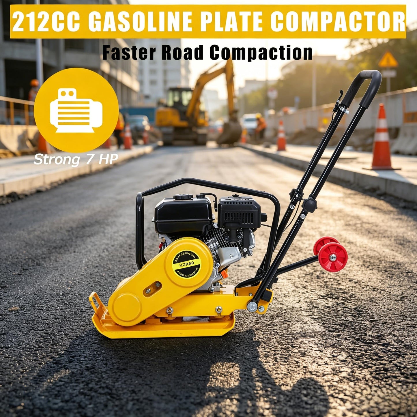 Plate Compactor 7HP with 212cc 5600 VPM Gas Engine, 22.1x15.9 in Plate Power Jumping Jack Tamper, 4200 lbs Vibratory Compaction Tamper, Soil Compactor Machine for Pavers, Walkways, Asphalts