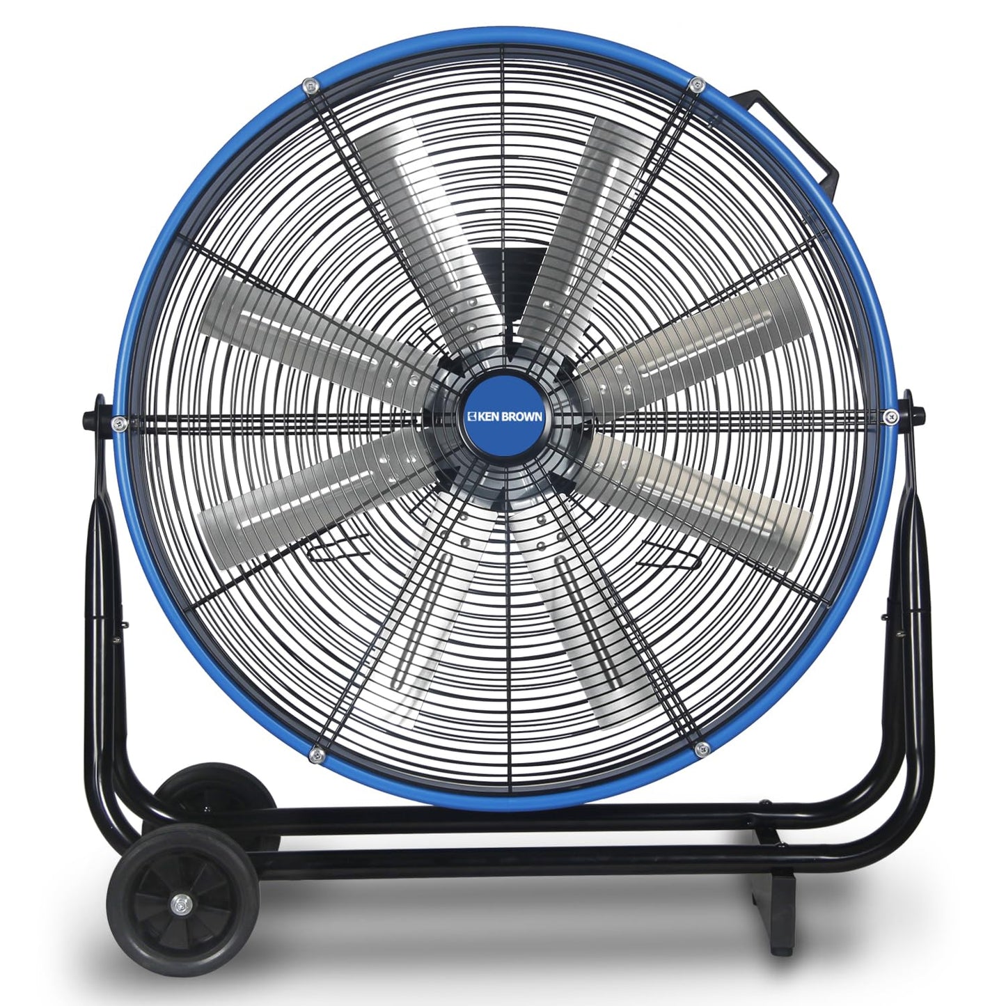 KEN BROWN 24 Inch Industrial Drum Fan, High Velocity Floor Shop Fan, Heavy Duty, 9500 CFM, 8 Blades, 3 Speeds, 360 Degree Tilt, Ideal for Industrial, Commercial, Gym, Garage Use, Blue