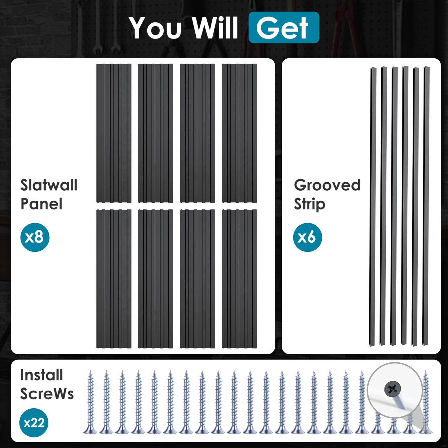 Brakki PVC Slat Wall Paneling 4x8 ft, Garage Organizer Storage System, Black Slatwall Panels for Garage Organization Product, Heavy Duty Wall Mounted Tool Storage for Home