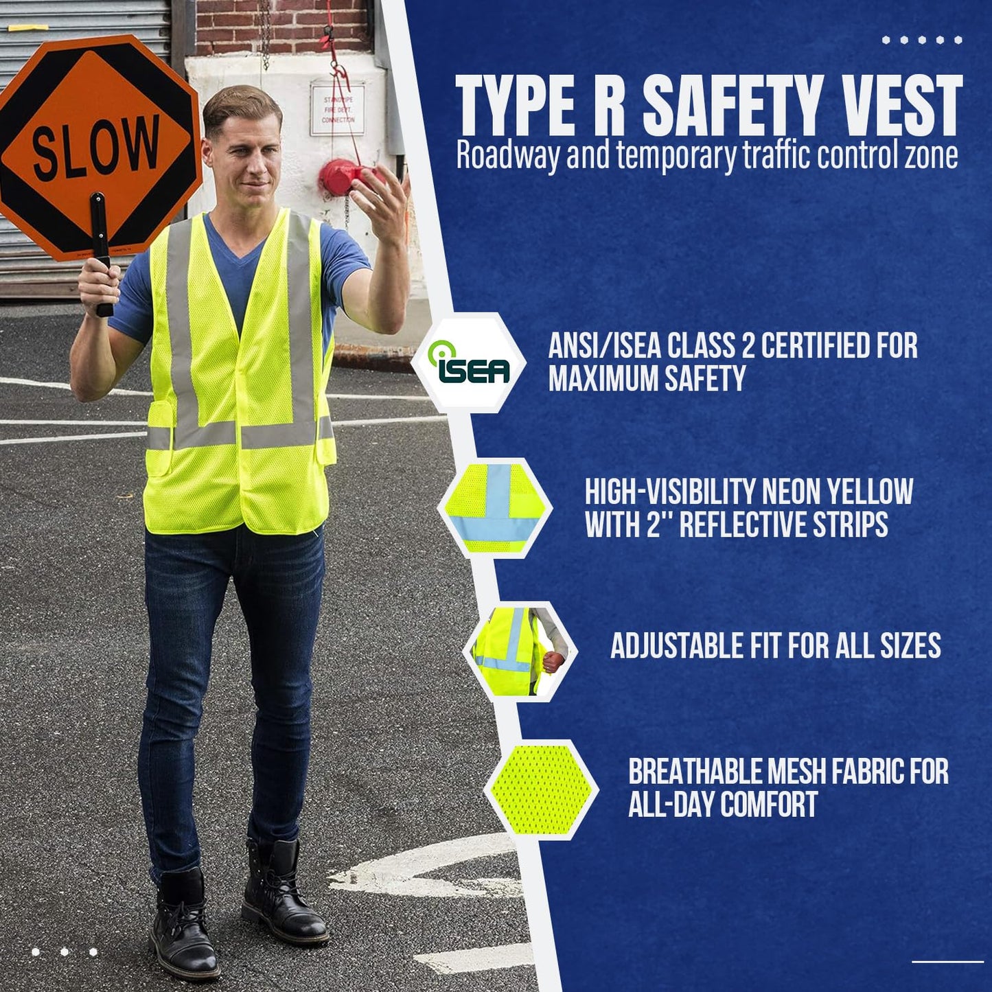 NYOrtho High Visibility Reflective Safety Vest – ANSI/ISEA Class 2 – Neon Yellow Mesh Vest for Men & Women – Adjustable Fit 32"-44" – Lightweight Hi Vis Construction & Traffic Gear