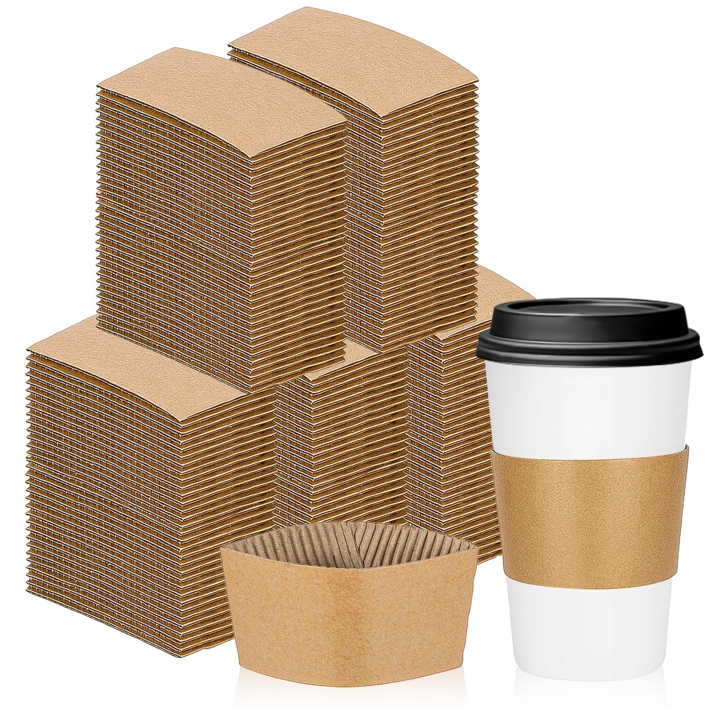 Bruislard 200 Packs Disposable Coffee Cup Sleeves for Hot or Cold Drinks, Coffee Holder Sleeves, Paper Corrugated Cups Jackets, KraftPaper Cup Sleeve Fit for 8oz 10oz 12oz 16oz 20oz Cups