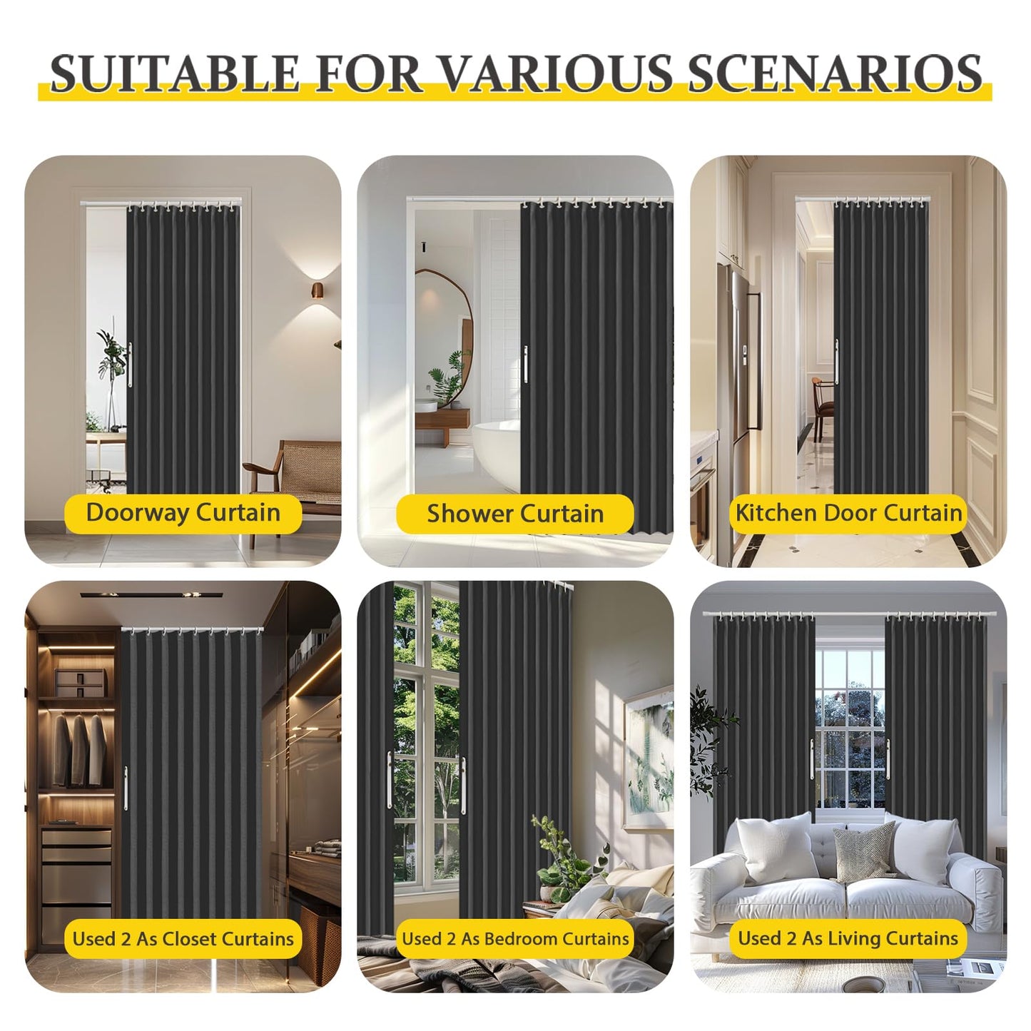 AJAZZ 100% Blackout Magnetic Door Curtain Accordion Doors Interior Closet Door Curtain Invisible Applicable Bedroom Room Living Room Doorway (Black 42" W x 78" L) 1 Panel