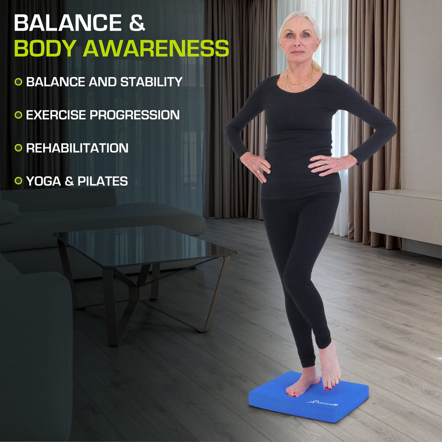 ProsourceFit Exercise Balance Pad – Non-Slip Cushioned Foam Mat & Knee Pad for Fitness and Stability Training, Yoga, Physical Therapy 15.5”x12.75”, Blue