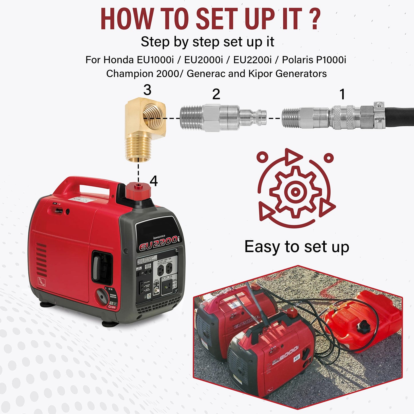 HND1.2CD Dual System Extended Run Generator Fuel Kit For Honda EU1000i EU2000i EU2200i Polaris P1000i Champion 2000 Generac and Kipor Generators (Fuel Tank Not Included)