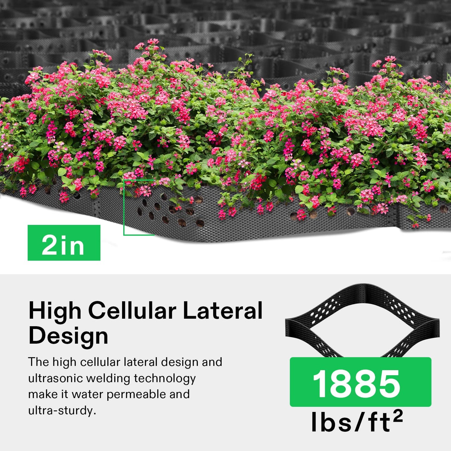 VIVOSUN 2’’ Depth Ground Grid, 9x17 ft, High-Density HDPE Geo Cell, 1885 lbs per sq ft Load, Foldable & Tensile, Easy Installation with Gloves, Perfect for Gardens, Driveways, Pathways