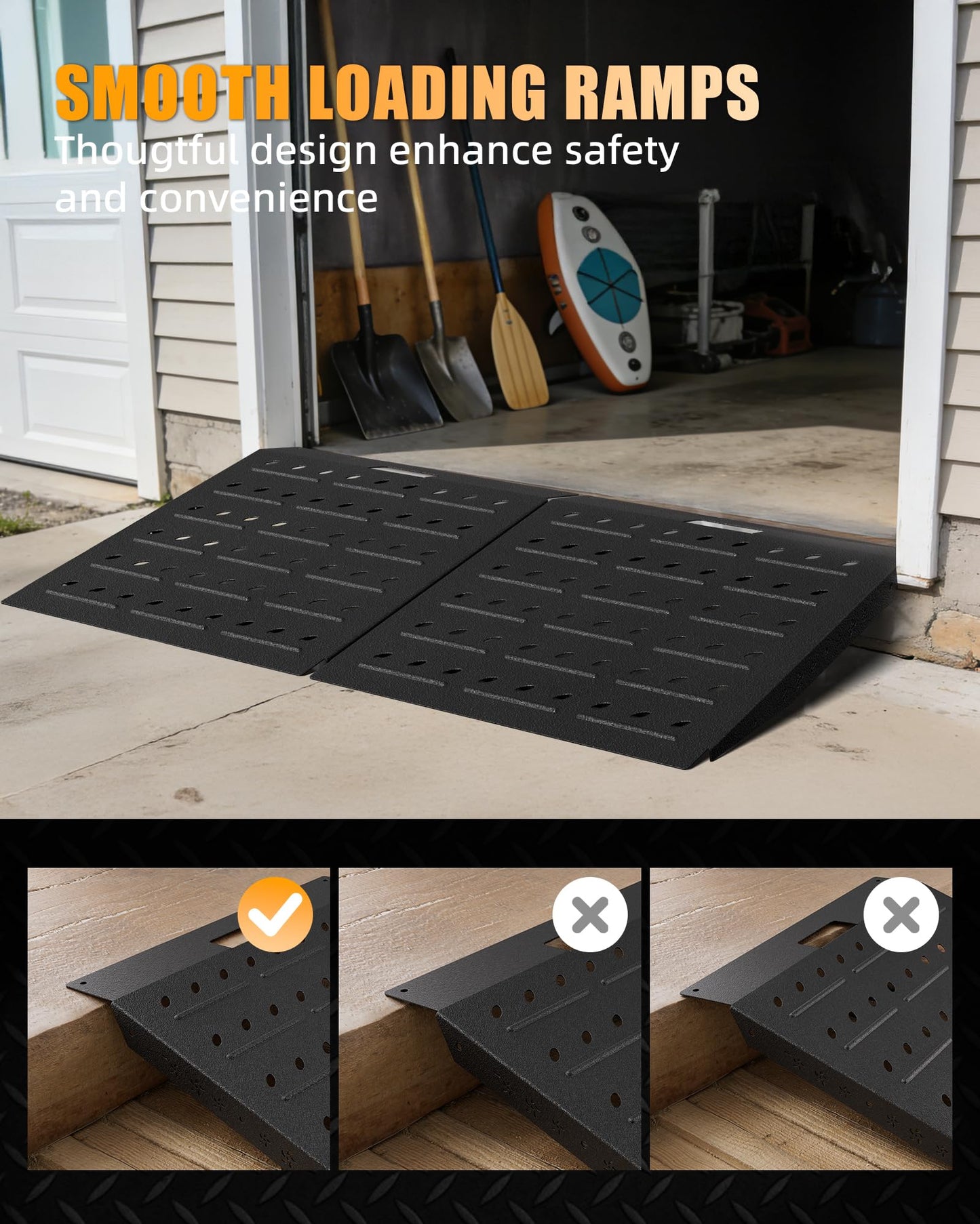 VNN 29" x 24" Shed Ramp - Velvet Black Loading Ramp for Riding Mower, 1 Pack Ramps for Shed，900 LB Capacity Alloy Loading Dock Ramp for Garages, Barns