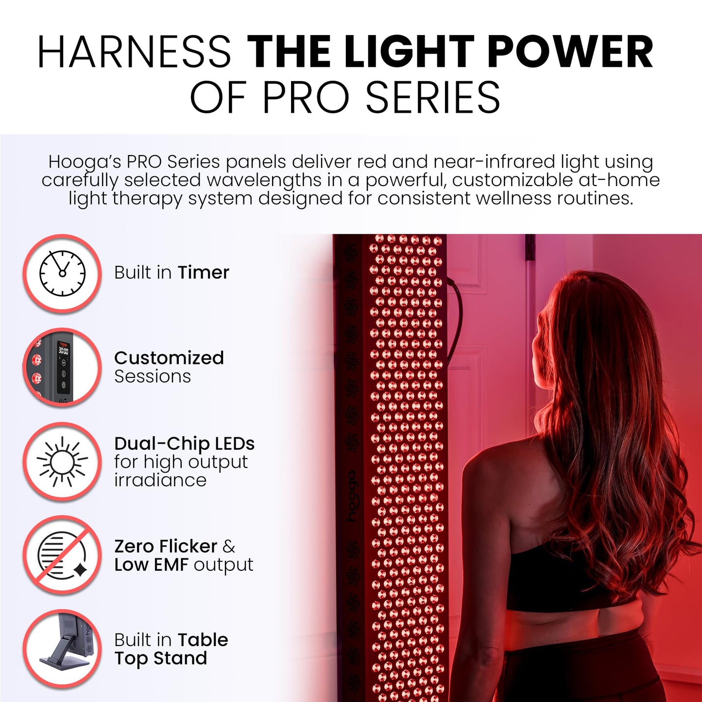 Hooga Red Light Therapy Panel Device – 660nm Red & 850nm Near Infrared Light Therapy, LED Light Therapy Lamp for Face & Body, Dual Chip LEDs, Timer, Adjustable Stand – PRO300