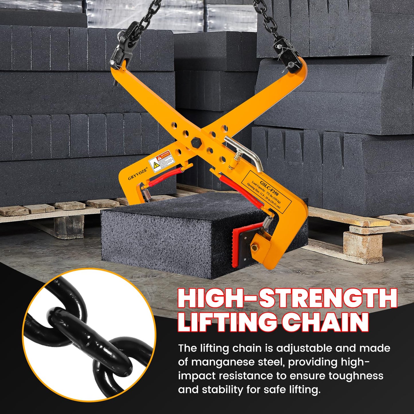GRYVOZE 772 lbs Granite Slab Lifting Clamp, Adjustable Range: 11.8"-20", Heavy Duty Stone Scissor Lifter Clamp for Carrying and Vertical Transport of Marble, Concrete Blocks, Slate Sheets, Curb Stones