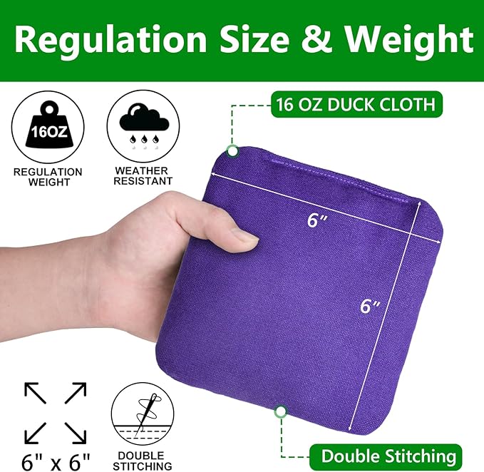 EunHo Cornhole Bags Set of 8 Regulation Size & Weight Corn Hole Bean Bags Official Professional All Weather for Tossing Game with Carry Case