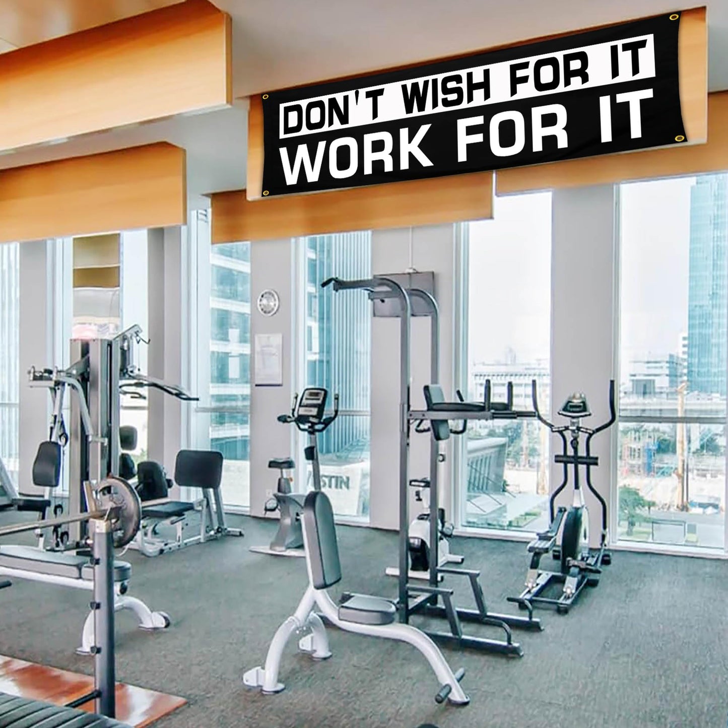 Bomtas Motivational Gym Posters Banners Flags for Home Gym Room Guys Office Bedroom Don't Wish for it Work for it Inspirational Flag Banner 24x72 Inch Motivation Wall Art Decor