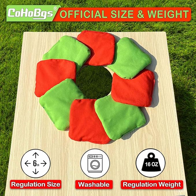 CoHoBgs Corn Hole Bags Set 8, Professional Cornhole Bags Dual-Sided Slick & Stick Resin Filled Suede and Duck Canvas Bean Bag for Cornhole Game Includes Carry Case