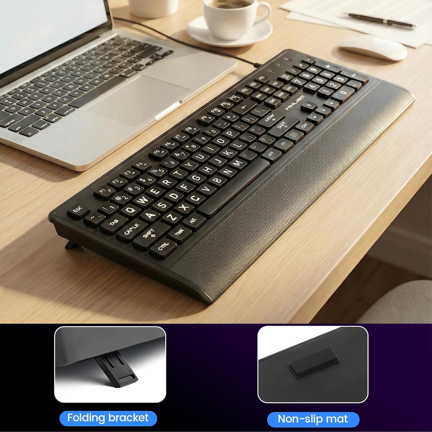 MIKUSO Cover,104 Large Print Keyboard for Seniors,Big Key Low Vision Keyboard with Wrist Rest & Included Dust Key