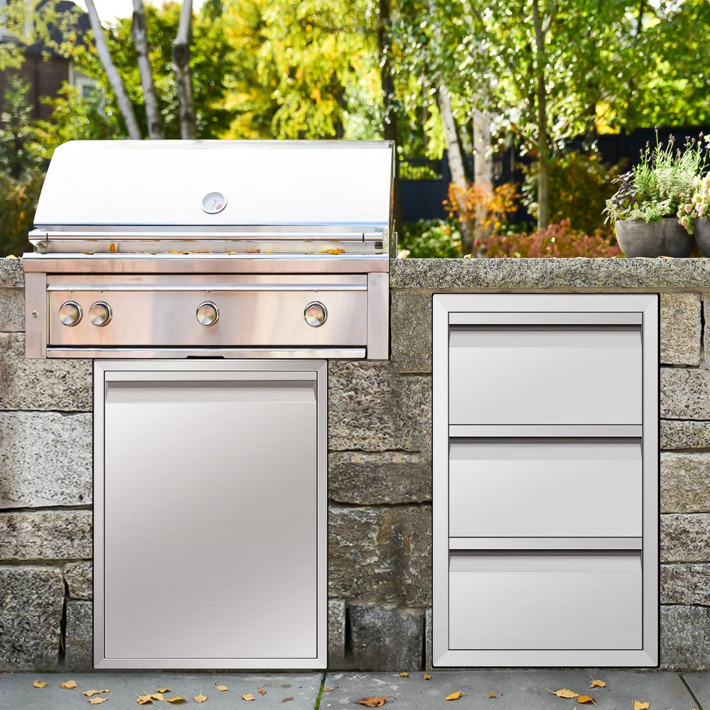 RAILEN Outdoor Kitchen Drawers Stainless Steel Flush Mount BBQ Drawers for Outdoor Kitchen Island or Patio Grill Station (15Wx26Hx22D Inch)