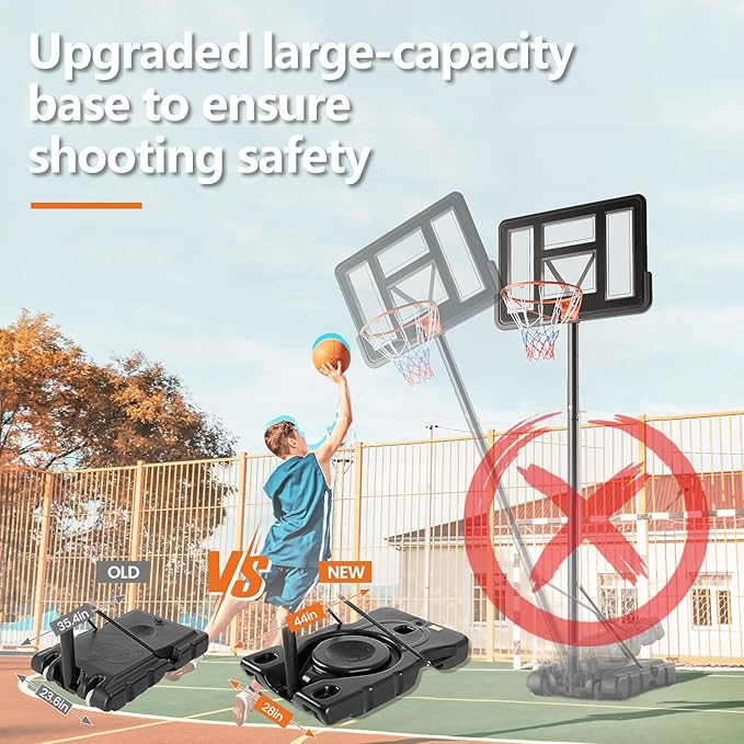 Sweetcrispy Portable Basketball Hoop Outdoor 6.1-10FT Adjustable Height, 44 Inch Shatterproof Backboard/Shock Absorbent Rim, Fillable Base, 2 Wheels for Backyard/Driveway