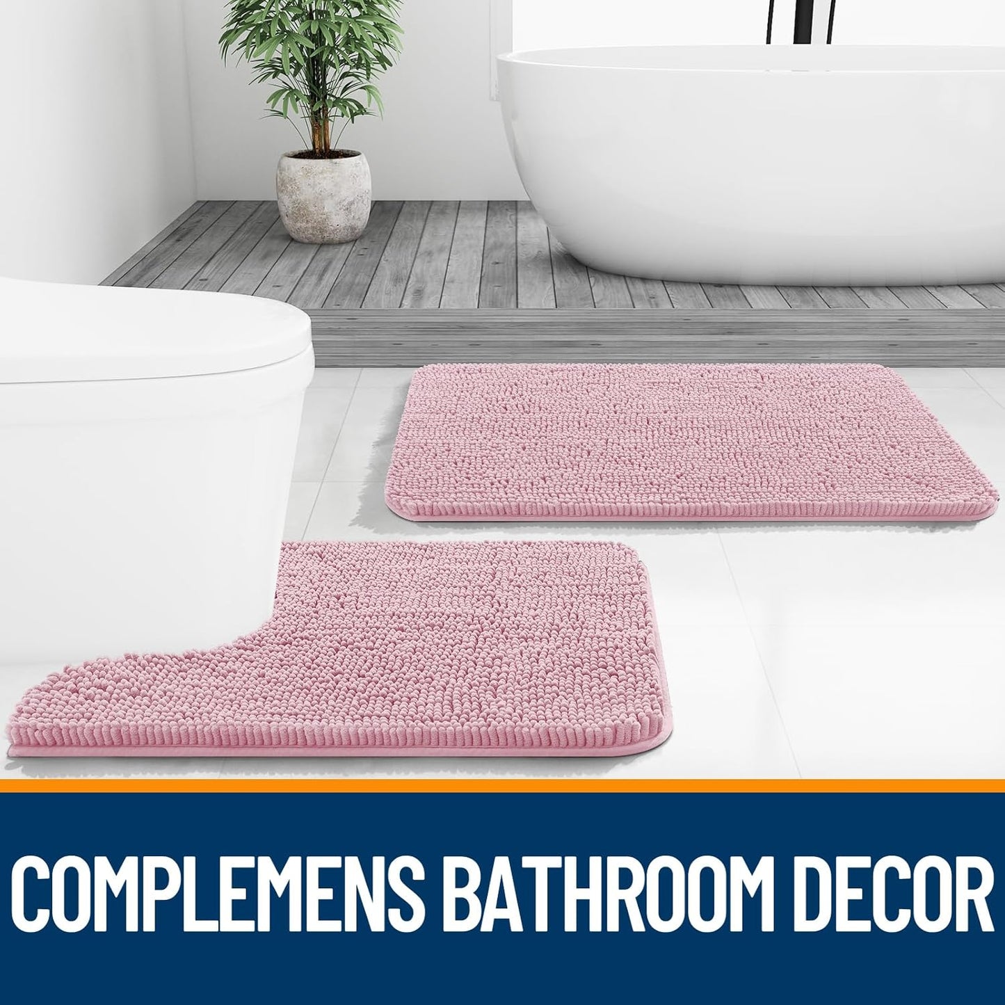 OLANLY Bathroom Rugs - Extra Soft Chenille Bath Mats with Rubber Backing | Quick Dry, Machine Washable, 36x24, Dusty Rose