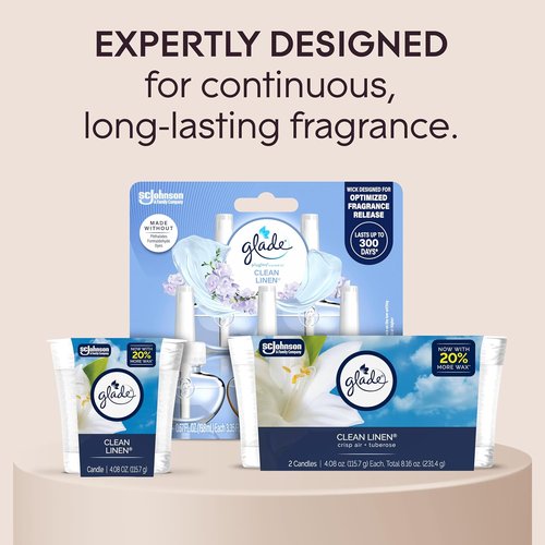 Glade Scented Candle Jar - Clean Linen Fragrance with Essential Oils | 4.08 Oz Air Freshener