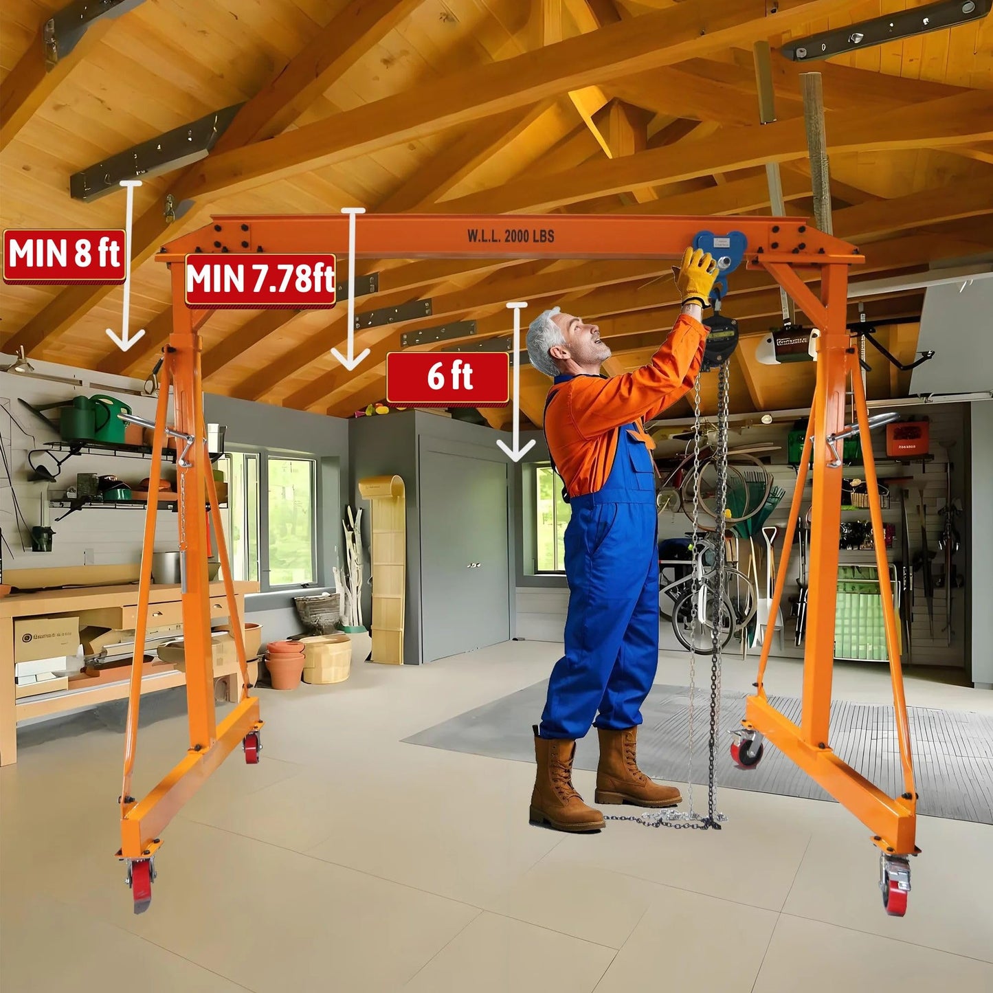 Adjustable Gantry Crane with Hoist and Trolley 4000 LBS, Overall Height Adjustable 7.78~11.04 FT, Shop Crane 2T Hoist Garage Crane