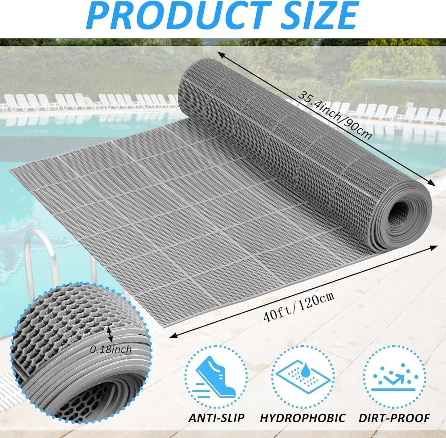 3 x 40FT Drainage Pool Flooring Mats Non Slip Swimming Pool Mat PVC Splash Matting Mesh Hollow Doormat Roll for Outdoor Indoor Garage Restaurant Sauna SPA Heavy Duty Commercial Anti Slip Floor Mats