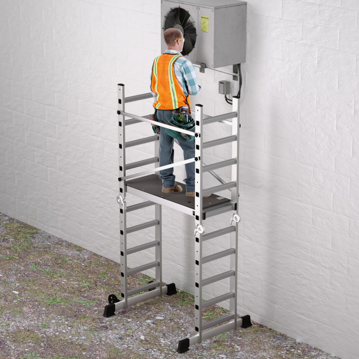 APARECIUM 10' Foldable Aluminum Scaffolding Ladder, Multipurpose Rolling Work Platform, Scaffold Tower, Ladder Stool Bench, Adjustable Platform, 330 Lbs Duty Rate