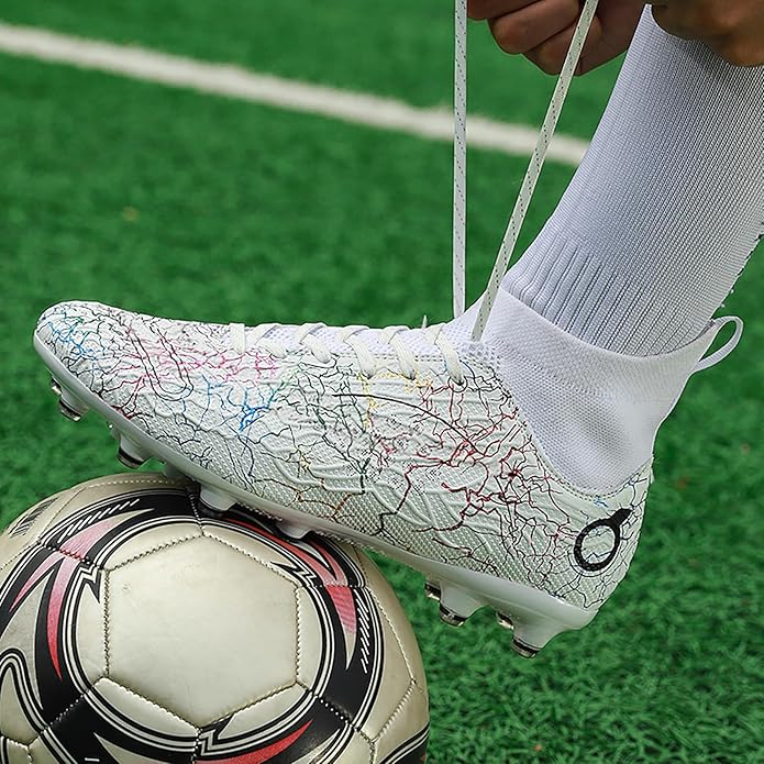 Men's Soccer Shoes High-Top Soccer Cleats Outdoor Breathable Athletic Professional Spikes Youth Boys Football Shoes Unisex