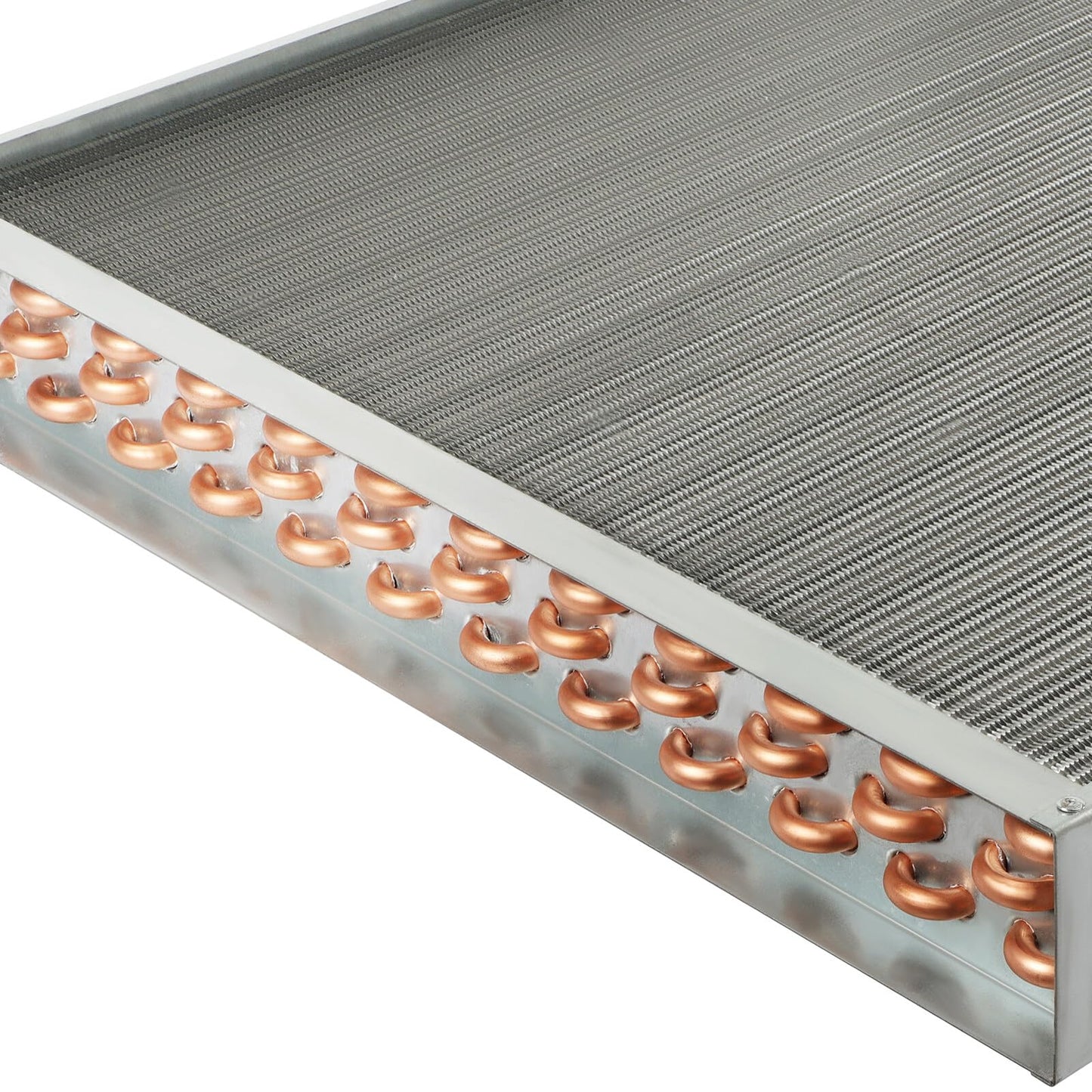 24x24 Heat Exchanger Water to Air, Copper Ports for Outdoor Wood Furnaces, Residential Heating and Cooling, and Forced Air Heating