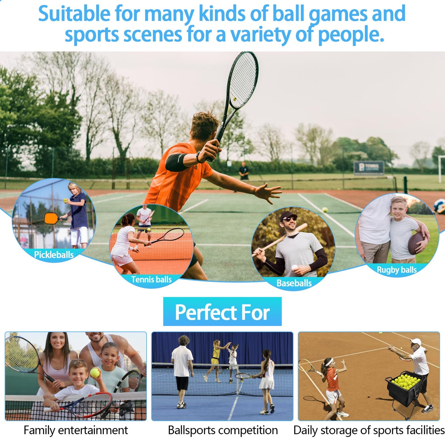 PRIJESSE Foldable Tennis Ball Hopper, Holds 170 Balls, Large Capacity Tennis Ball Hopper with Wheels for Baseball Softball Pickleball Training