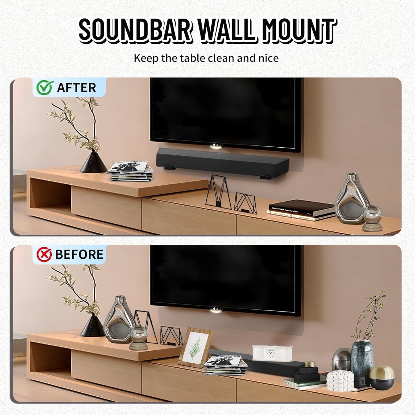Kiiocwev 66LBS,Depth 4.09-7.28,All-Metal Soundbar Wall Mount Bracket -Universal Soundbar Mount&Soundbar Shelf