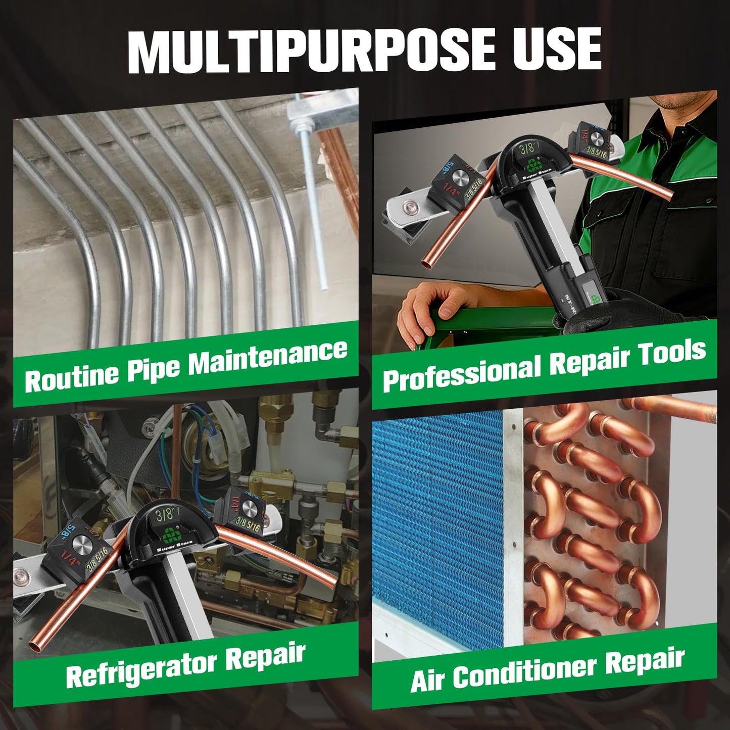 Super Stars Tubing Bender Kit 1/4in-7/8in Ratchet Copper Pipe Bender Tool Set HVAC 90° Bend with 7 Dies for Refrigerator Air Conditioner