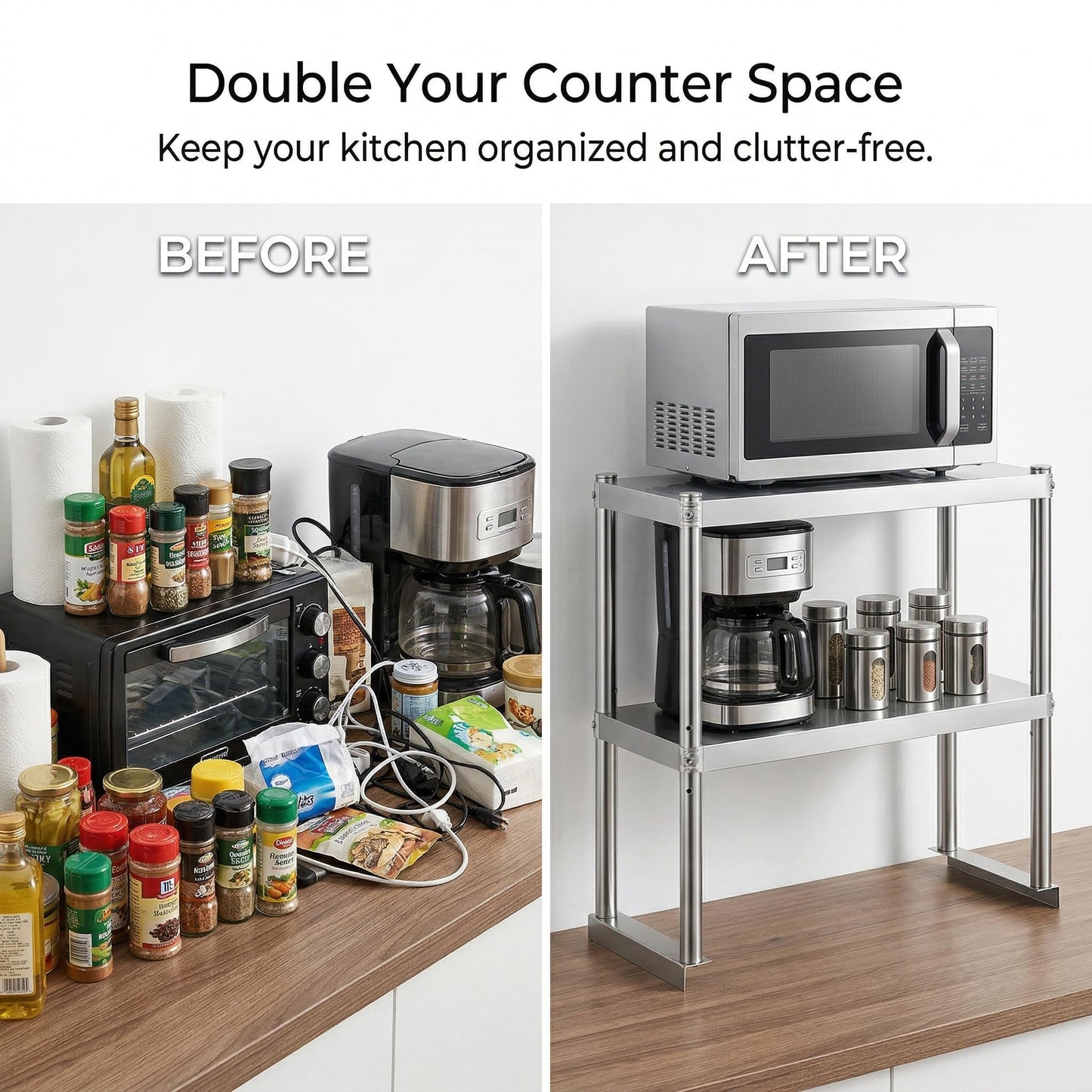 KUARBARR Stainless Steel Over Oven Shelf 12 x 36 Inch, Commercial 2 Tier Metal Over Table Shelf, 91 x 30 x 60 cm, 380 lbs Capacity for Restaurant, Kitchen, Garage & Workshop
