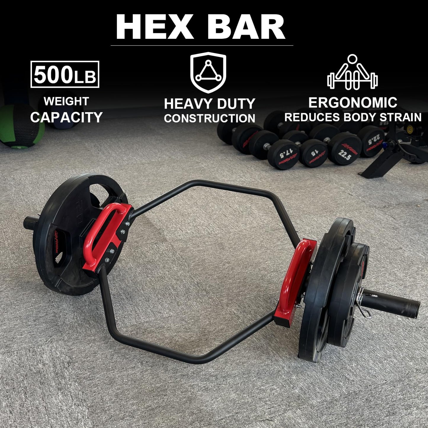 JDGG Olympic Trap Bar, Hex Deadlift Squat Bar for 2" Olympic Barbell, 49" Shrug Bar with Handles, 500Lbs Weight Capacity Suitable Home Gym Equipment Workouts for Beginners,Women,Men