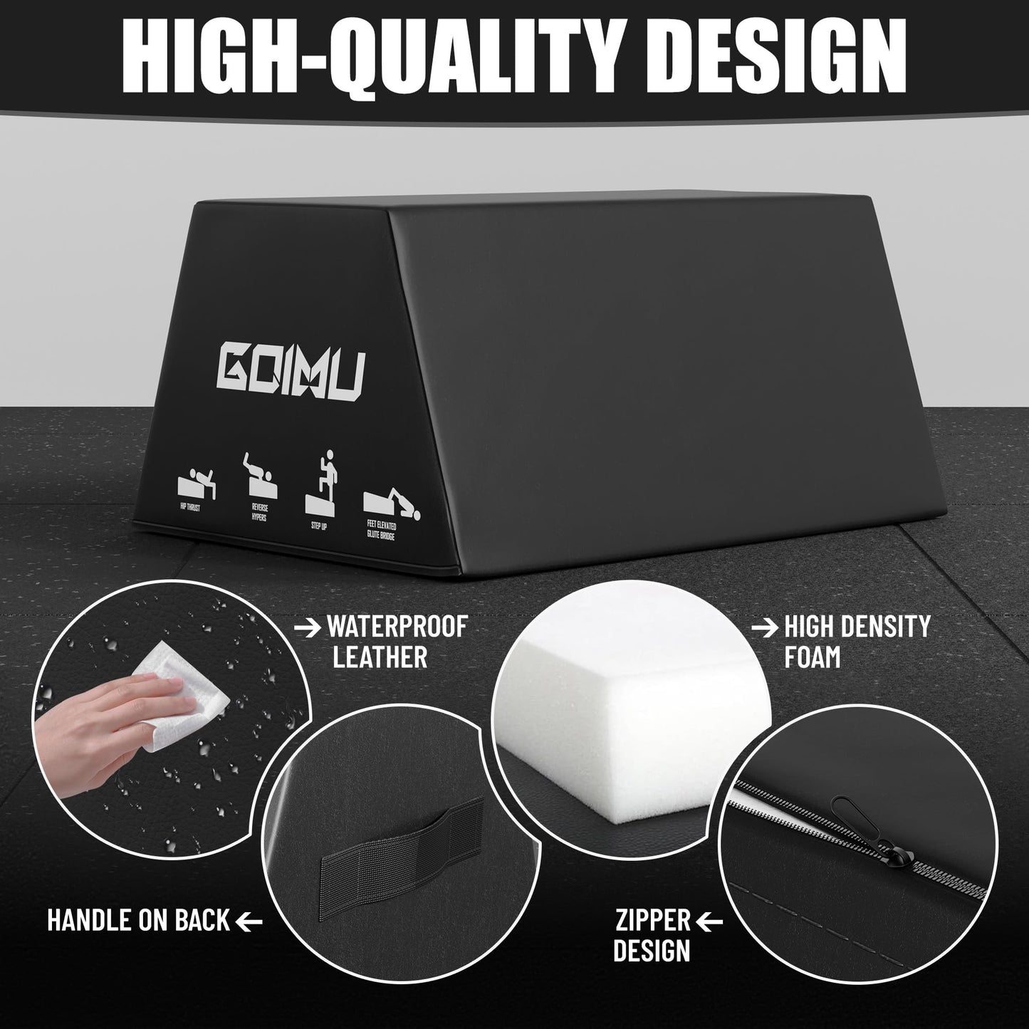 Goimu HT01-B Hip Thrust Bench, Hip Thrust Machine for Core&Ab Strength Training, Hip Thrust Booty Workout Box with Non-Slip, Glute Bridge Machine for Home and Gym, Large/Medium Size (Large-BK)