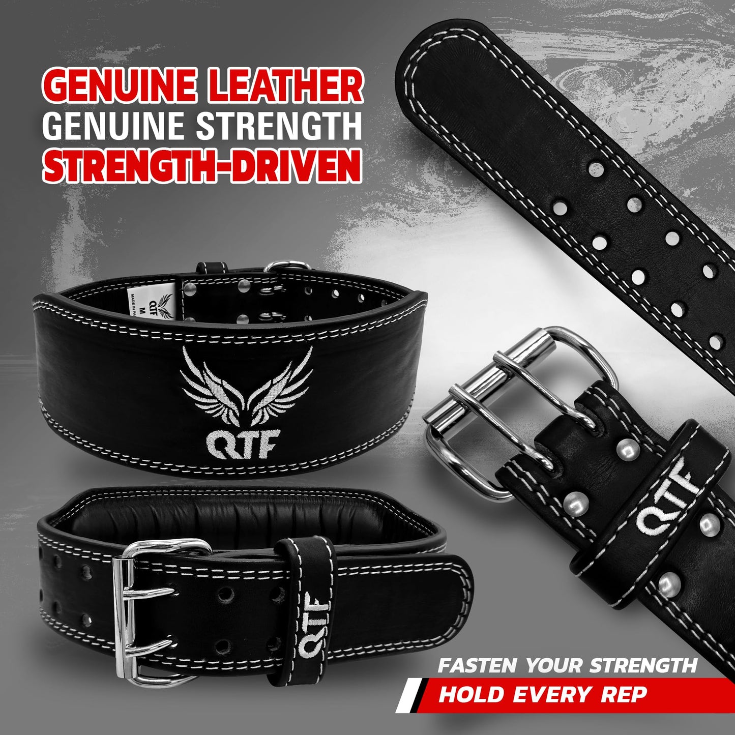 QTF Weight Lifting Belt Gym Exercise Workout, 4 inch Leather Padded Lumbar Back Support Men Women, 9 double Adjustable Holes, Powerlifting Bodybuilding Deadlift, Squat Fitness Strength Training Belt (Power-Belt, Small)