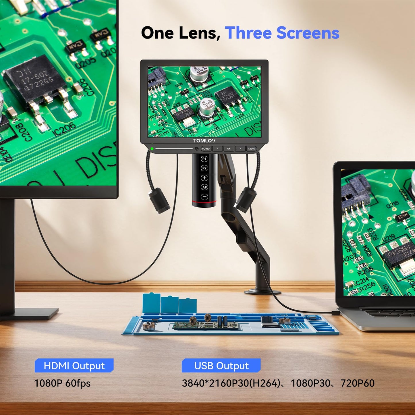 TOMLOV Autofocus 4K Digital Microscope: 8" TM4K-AF Flex Arm HDMI Micro Soldering Microscopes for Adults, Side Lights Coin Microscope, 52MP LCD Microscopes with Screen, Electronics Repair Mat,16GB