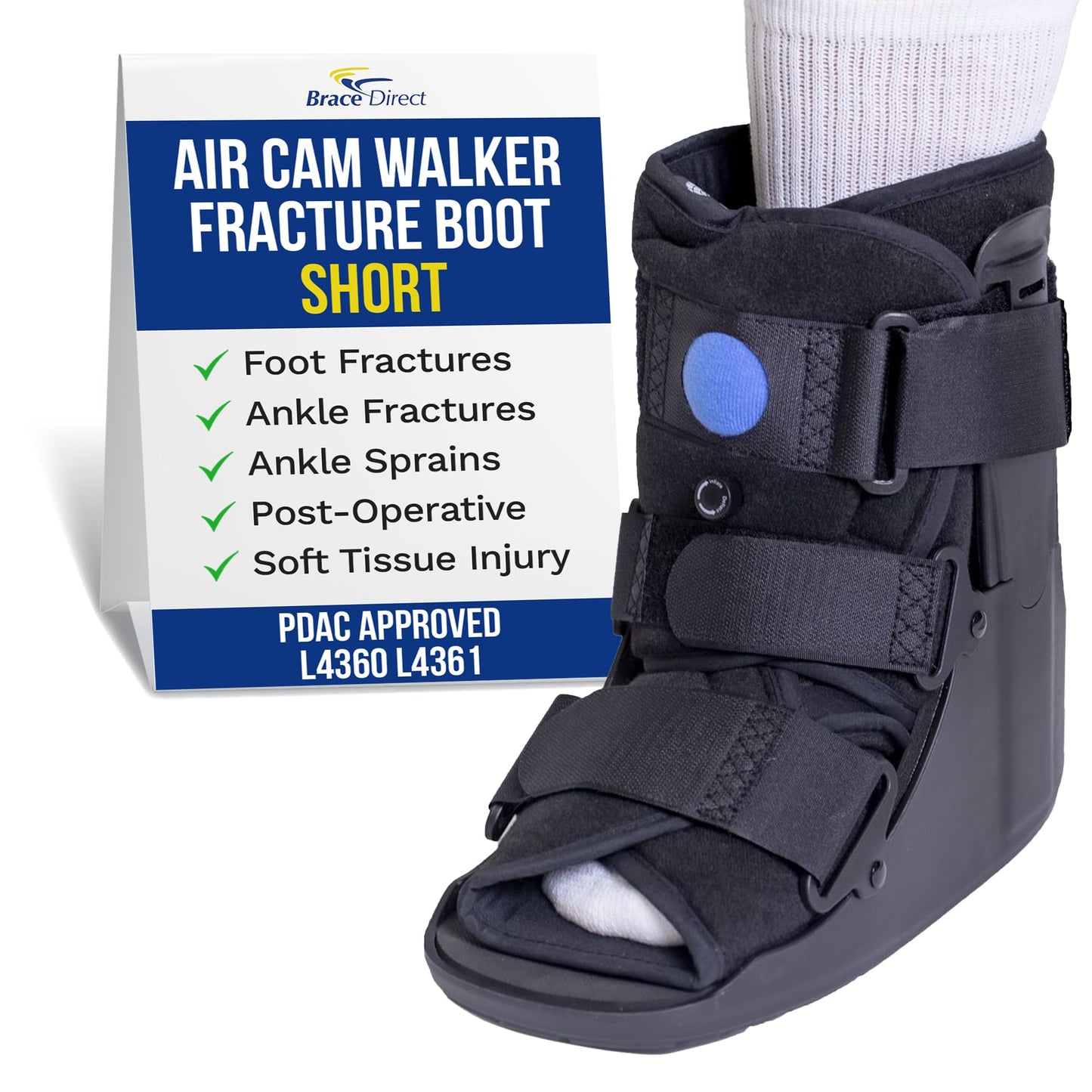 Brace Direct Air Cam Walker Fracture Boot - Short - Orthopedic Medical Walking Boot for Foot & Ankle Fractures, Sprains & Injury Stabilization Size XS (Men’s US <4 / Women’s US <5.5)