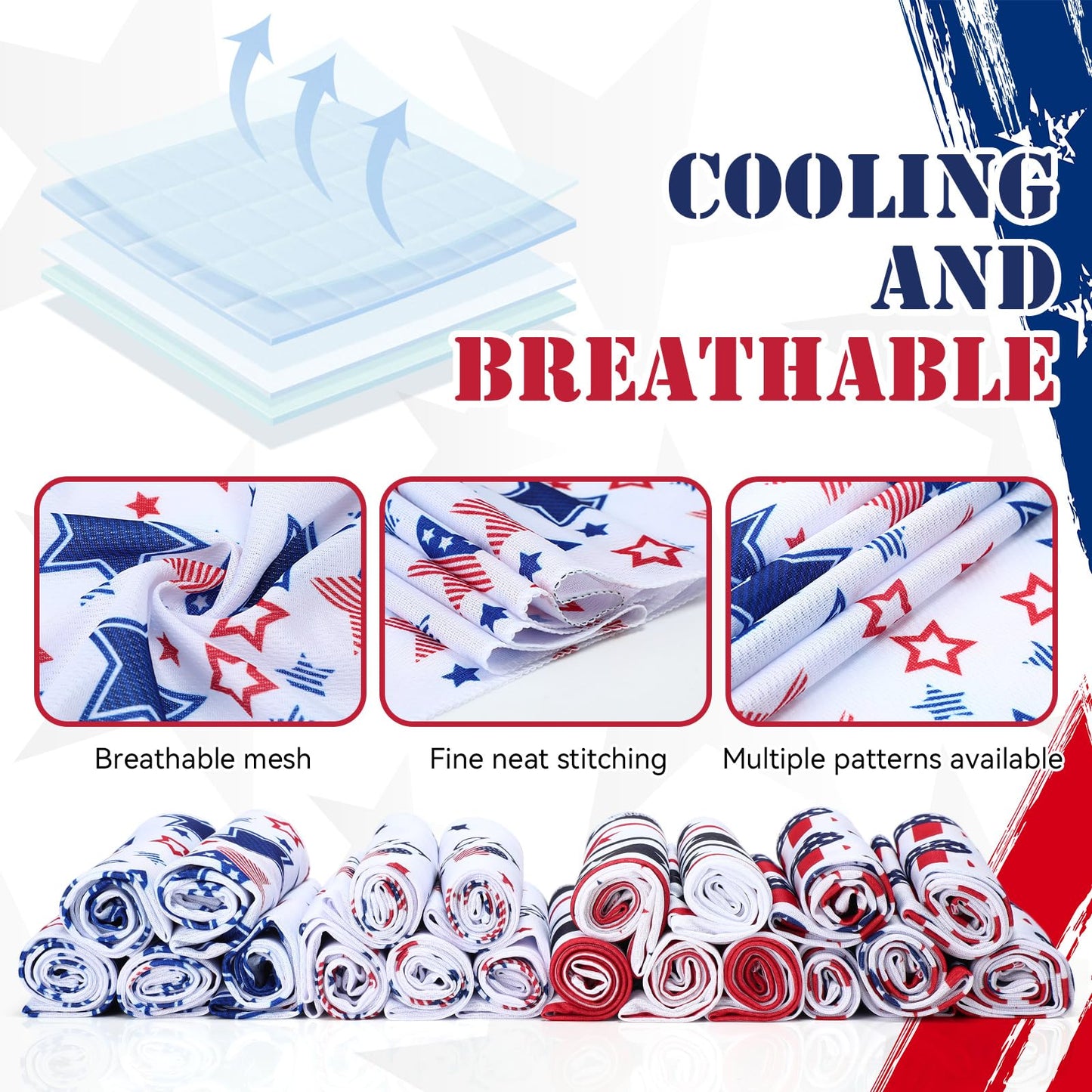 24 Pack Patriotic Cooling Towel Bulk with American Flag 40" x 12" 4th of July Neck Cooling Towel Sweat Rags Soft Breathable Chilly Neck Wraps for Face Outdoor Sport Running Yoga Baseball Golf