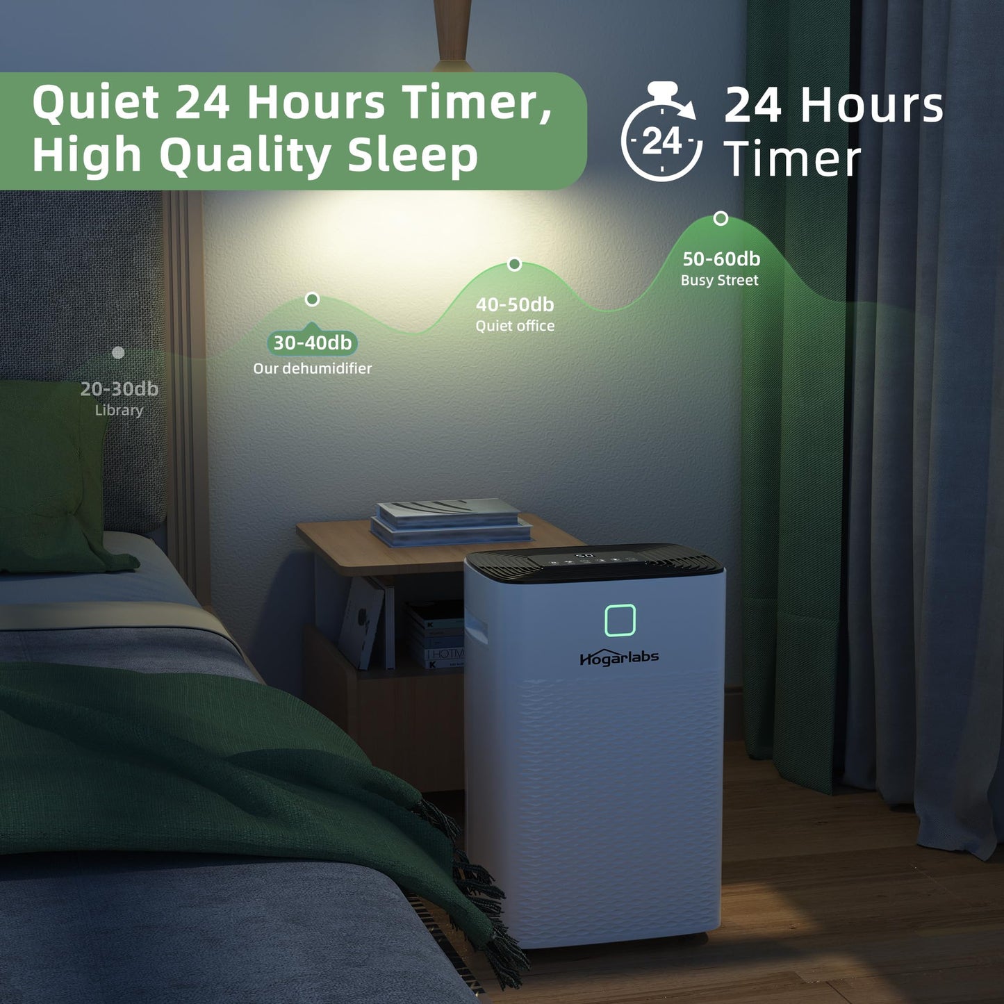 HOGARLABS 30 Pint Dehumidifiers for Home and Basements, with 3 Working Modes, Overflow Protection, and Auto Shut off Restart. Ultra Silent Dehumidifier with Drain Hose and Digital Control Panel.