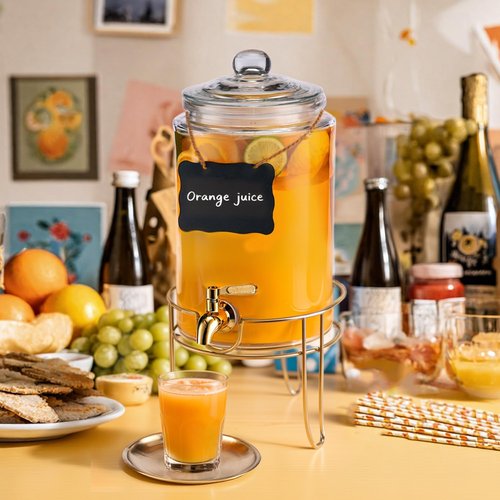 1 Pack1 Gallon Glass Drink Dispensers For Parties.Beverage Dispenser,Glass Drink Dispenser With Stand