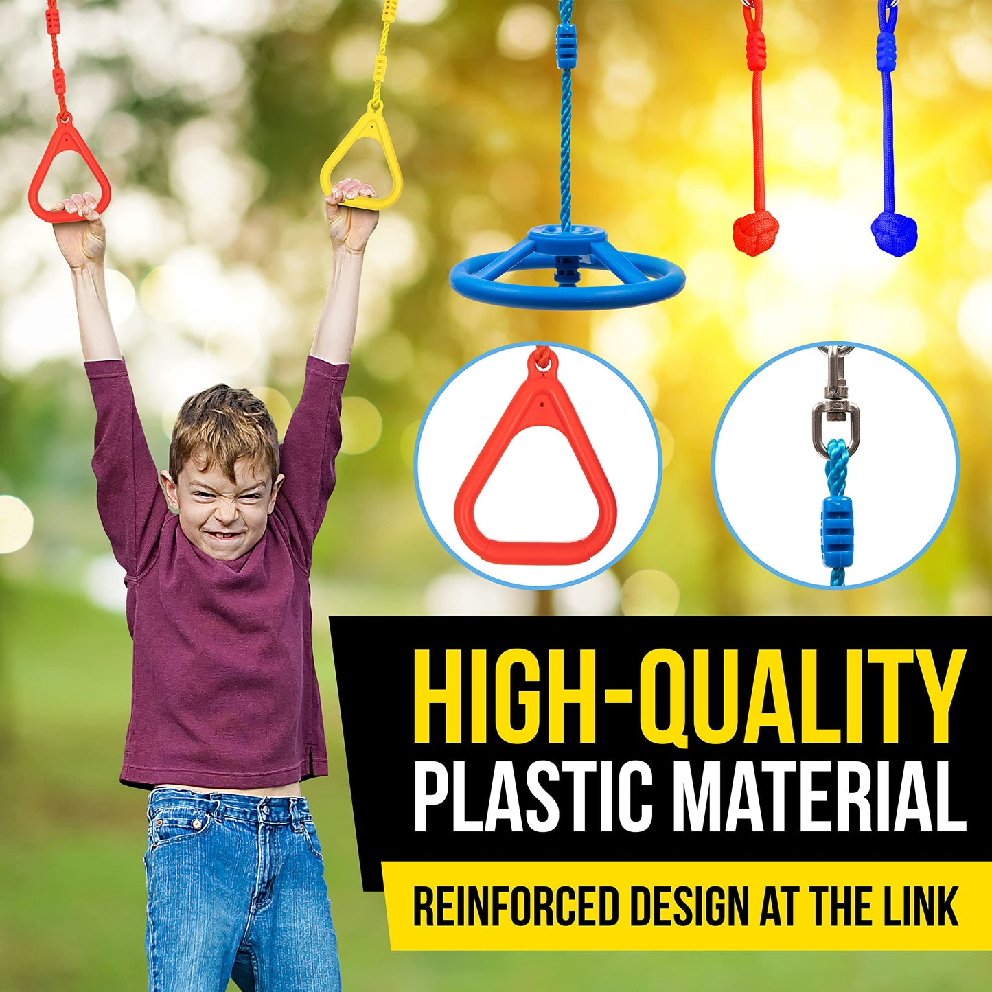 SereneLife Ninja Warrior Slack Line Obstacle Course 50ft Slackline with 18 Jungle Gym Tree Climbing Attachments Backyard Outdoor Play Equipment Set for Kids Outside with Rope Ladder and Accessories