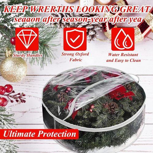 6 Pack Wreath Storage Container - 30" Wreath Storage Bag with Sturdy Handles for Comforters & Bedding