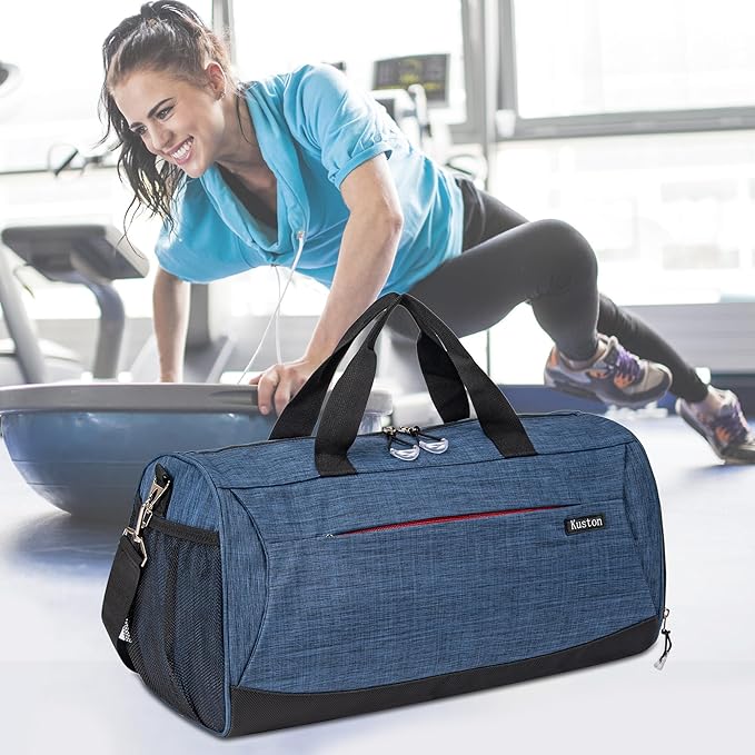 Kuston Sports Gym Bag with Shoes Compartment, Trolley Sleeve and Wet Pocket Gym Duffel Bag Overnight Bag-Upgraded