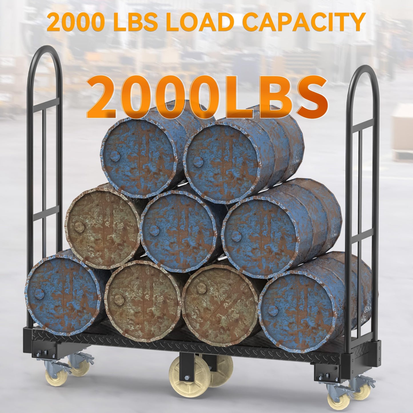 YINTATECH 2000lbs Heavy-Duty U-Boat Cart,63"*15.75"*61.5" U Boat Platform Dolly with 6 Casters(4 Swivel Wheels with Brake & 2 Solid Wheels) for Garage,Warehouse,Household