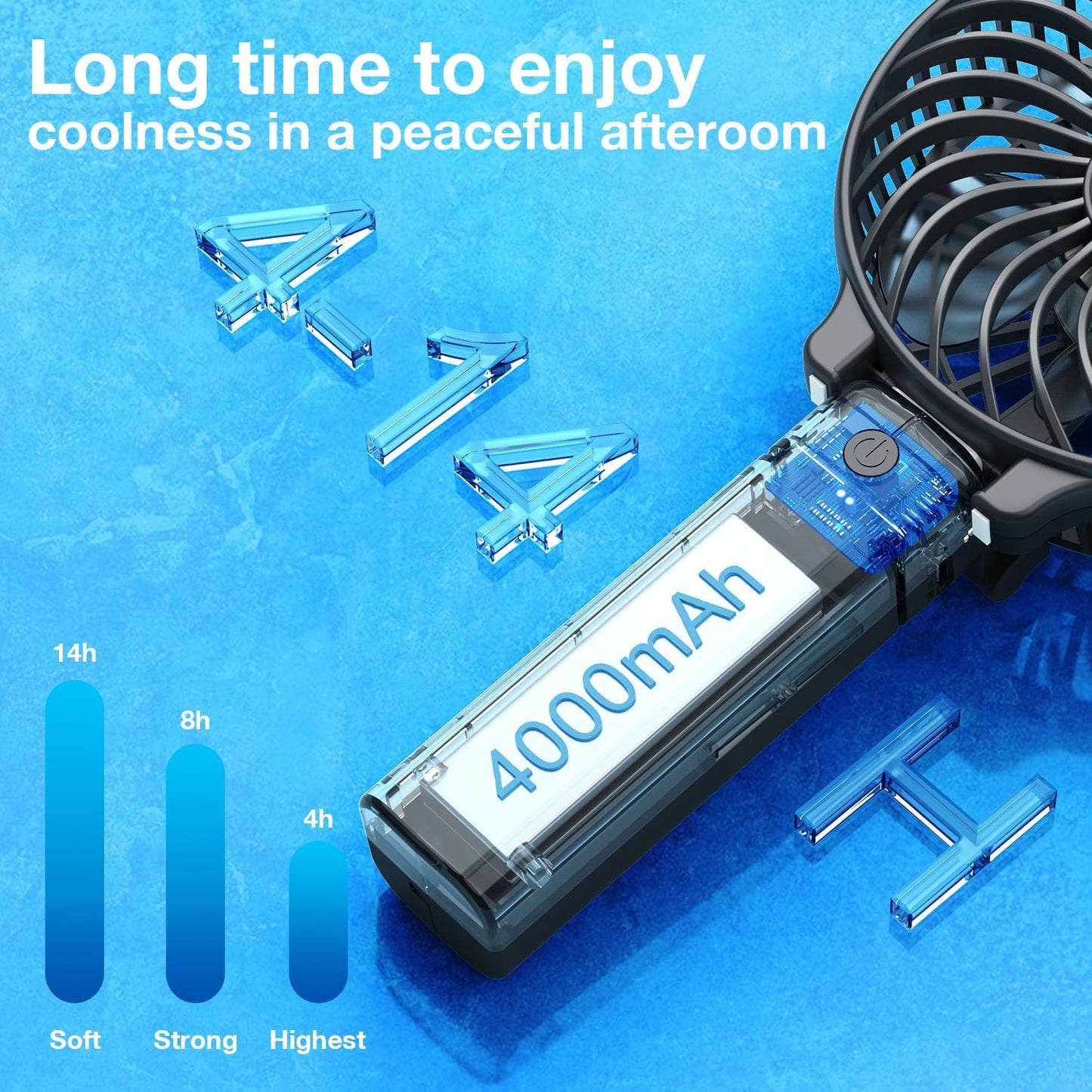 VersionTECH. Portable Handheld Fan - Powerful 4000mAh Battery | 180° Foldable Mini Fan for Travel & Office - Black